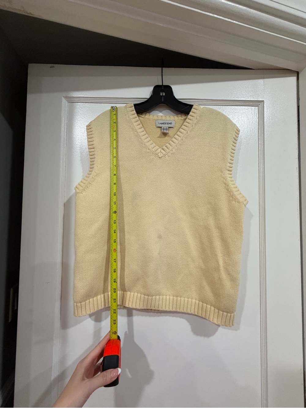 Lands' End Men's V-Neck Sweater Vest in Soft Yellow - Picture 7 of 9